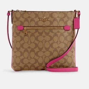 Coach Rowan File Crossbody Bag in Signature Canvas Brown Pink